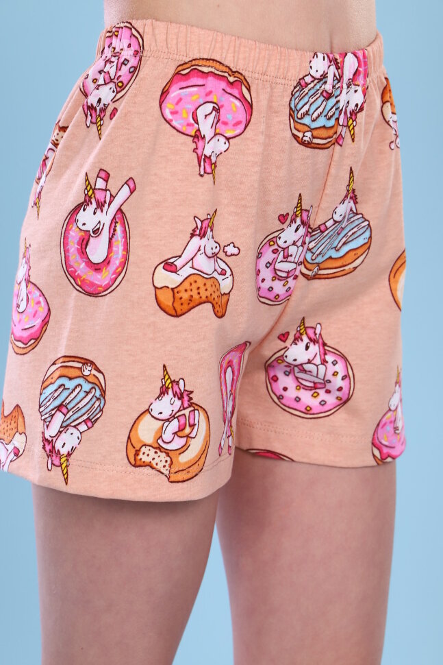 Пижама с шортами для девочки Единороги арт. ПД-009-043 розово-бежевый