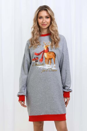 Женская толстовка-платье 21564 серый меланж