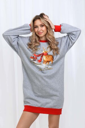 Женская толстовка-платье 21564 серый меланж