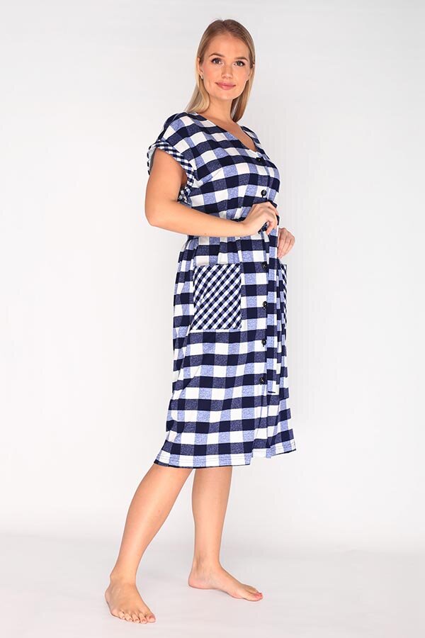 Халат Бьянка крупная клетка синий К-323