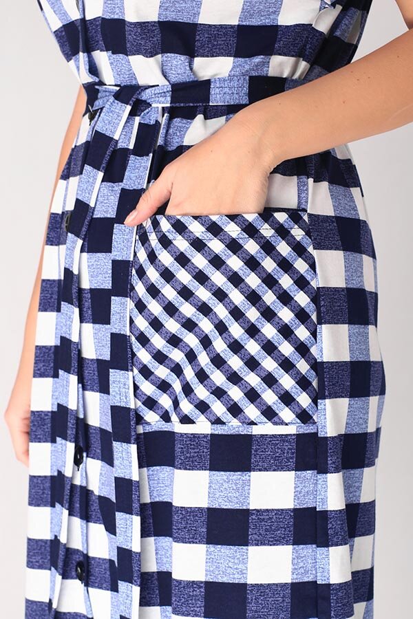 Халат Бьянка крупная клетка синий К-323