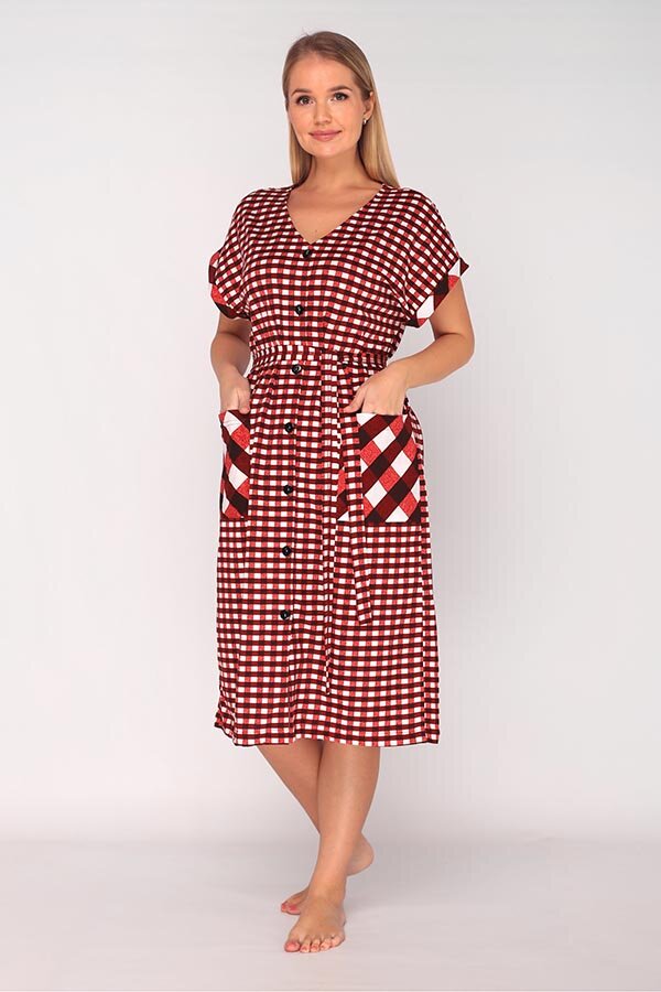 Халат Бьянка мелкая клетка красный К-323