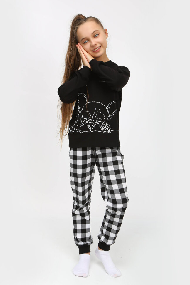 Детская пижама с брюками 92221 детская черный/черная клетка