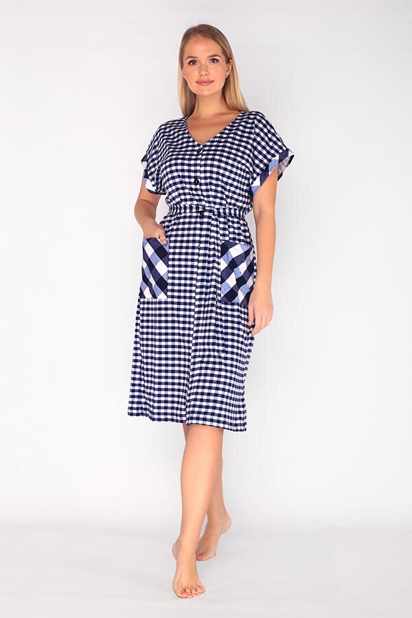 Халат Бьянка мелкая клетка синий К-323
