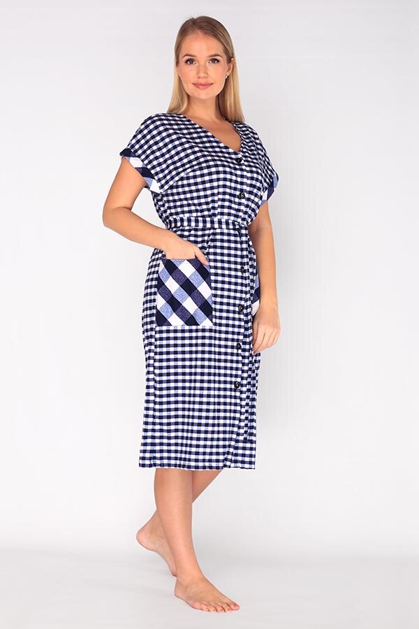 Халат Бьянка мелкая клетка синий К-323