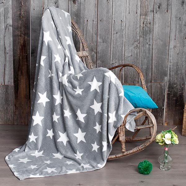 Плед Звезды (серый), велсофт