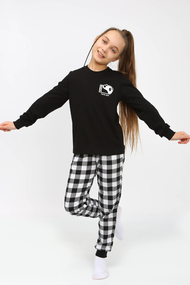 Детская пижама с брюками 91239 детская (джемпер, брюки) черный/черная клетка
