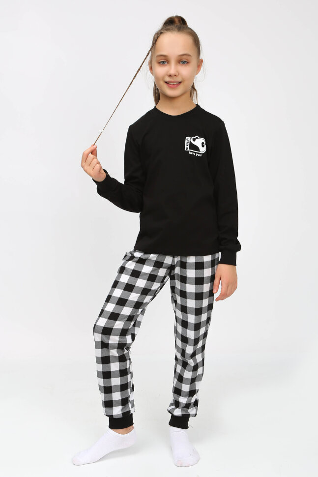 Детская пижама с брюками 91239 детская (джемпер, брюки) черный/черная клетка