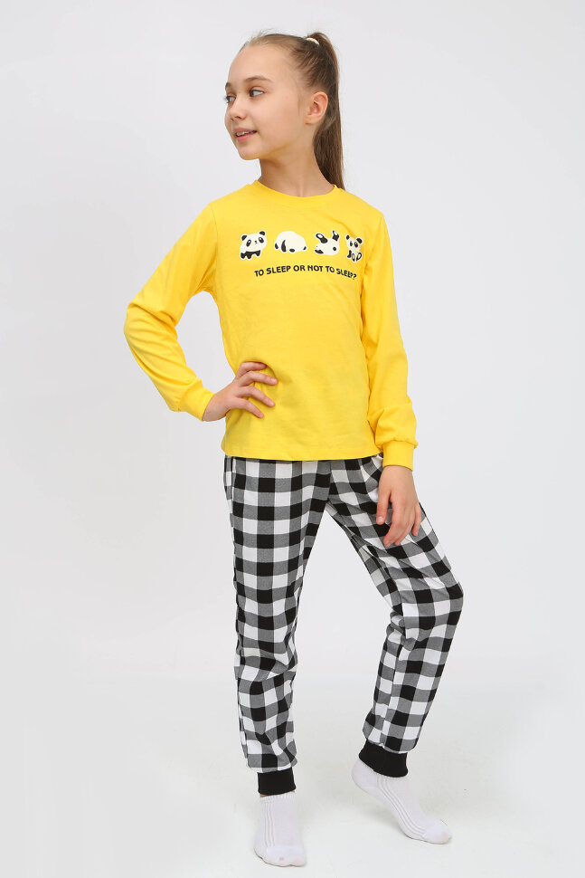 Детская пижама с брюками 91236 детская (джемпер, брюки) желтый/черная клетка