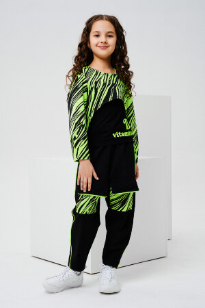 Костюм с брюками для девочки 67057 (тройка) салатовый,черный