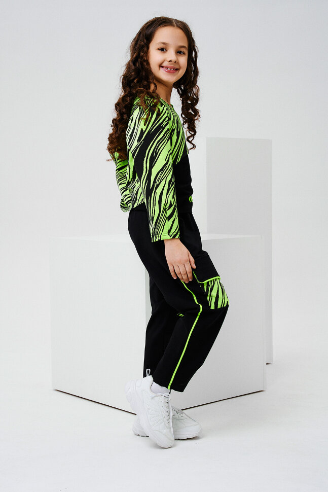 Костюм с брюками для девочки 67057 (тройка) салатовый,черный