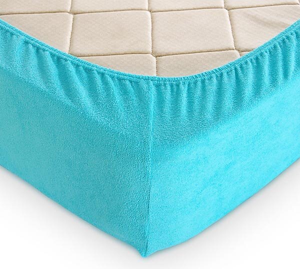 Простыня на резинке Голубая, махра