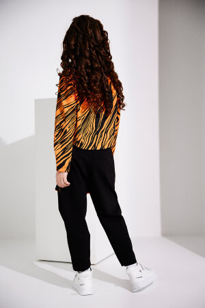 Костюм с брюками для девочки 67057 (тройка) оранжевый,черный