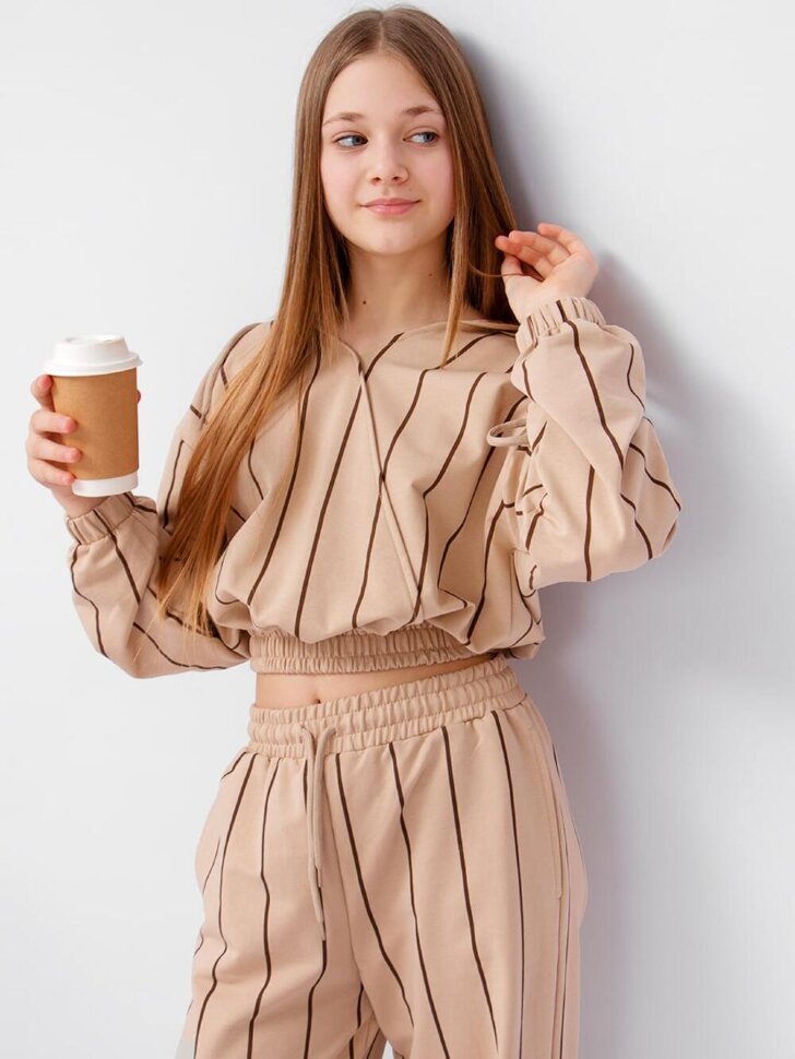 Костюм с брюками для девочки SP377 бежевый