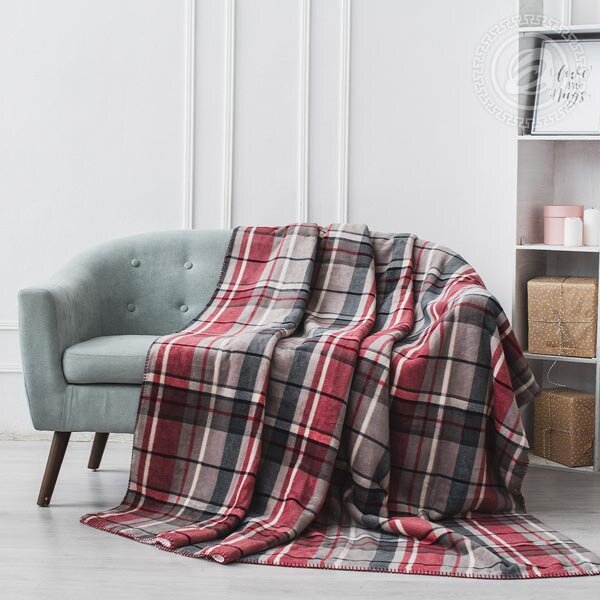 Плед Клетка серый-красный, флис