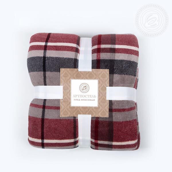 Плед Клетка серый-красный, флис