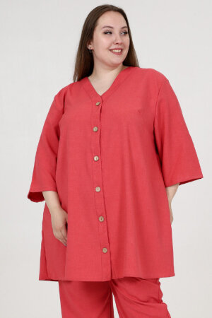 Туника Пуговка лен брусника ТГ-5
