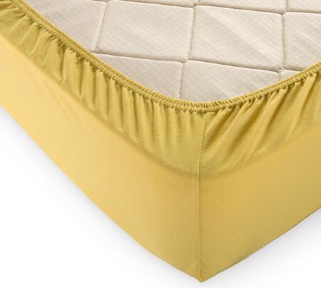 Простыня на резинке Горчица, трикотаж