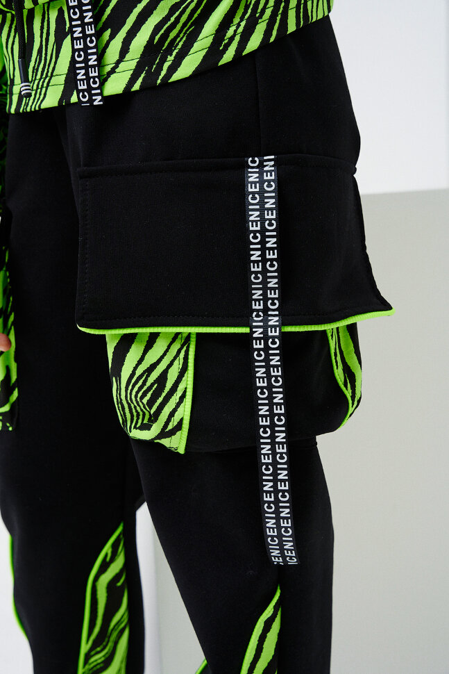 Детский костюм с брюками 67060 салатовый,черный