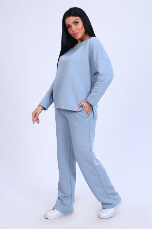 Женский костюм с брюками 80003 серо-голубой