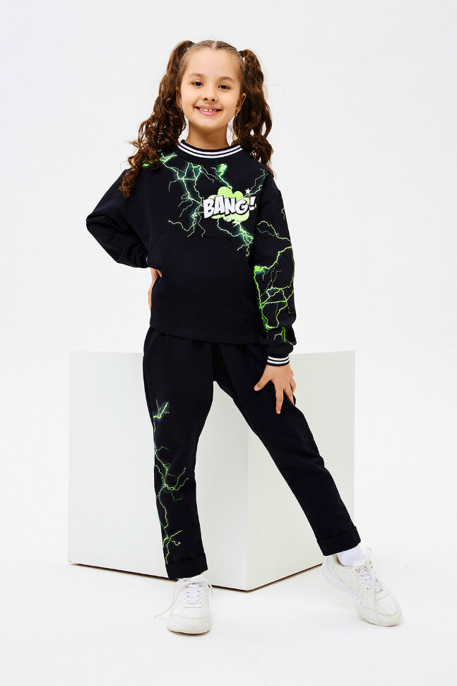 Детский костюм с брюками 67066 черный,зеленый