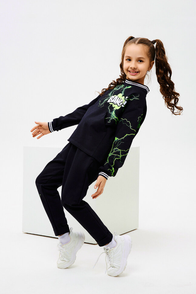 Детский костюм с брюками 67066 черный,зеленый