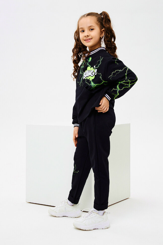 Детский костюм с брюками 67066 черный,зеленый