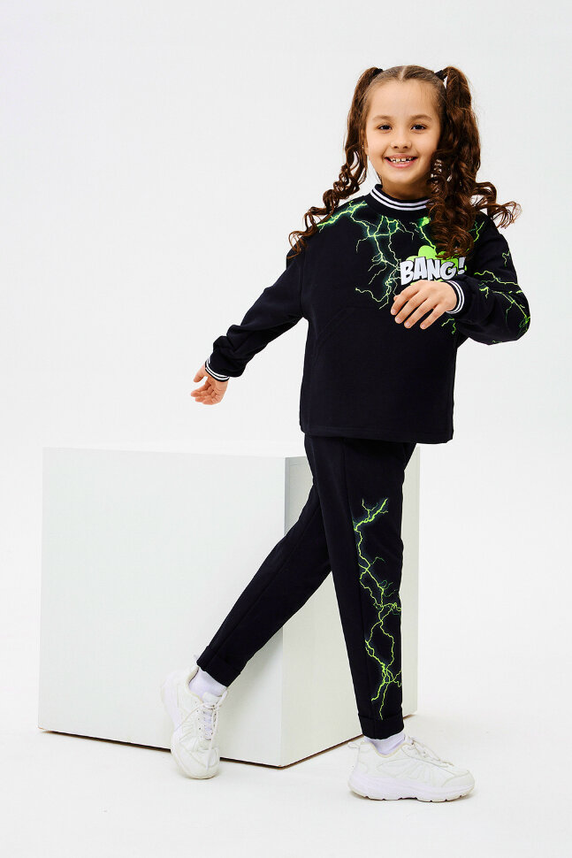 Детский костюм с брюками 67066 черный,зеленый