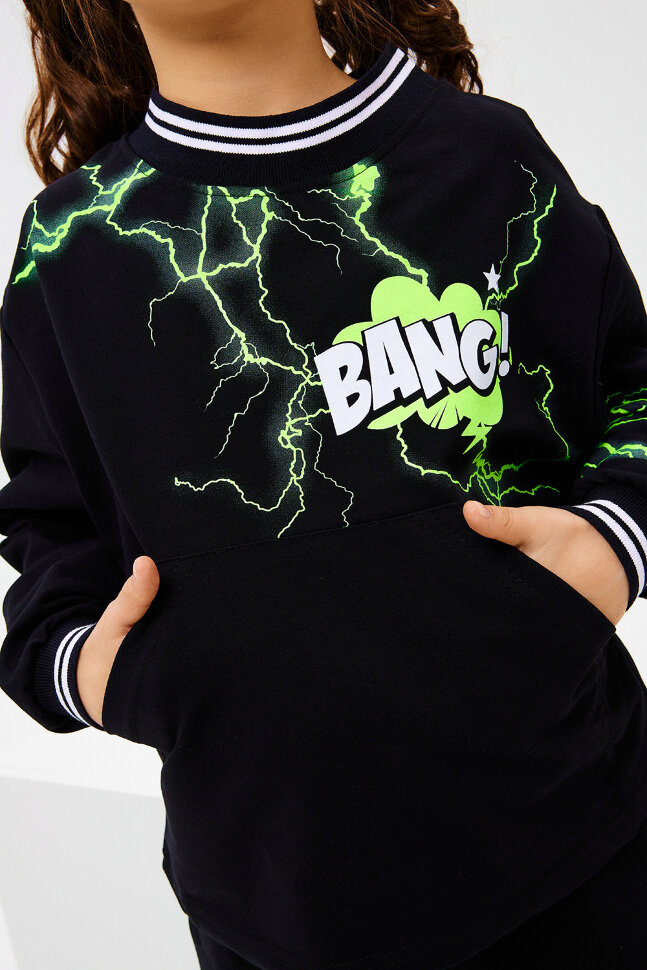 Детский костюм с брюками 67066 черный,зеленый