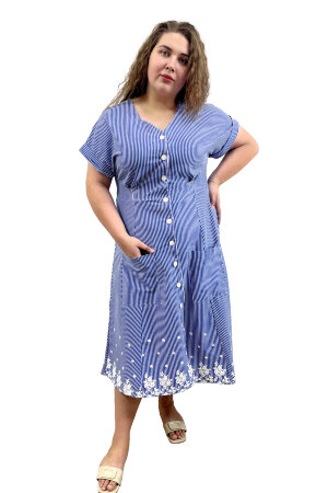 Халат Женский Х-21 на пуговицах голубой-белый