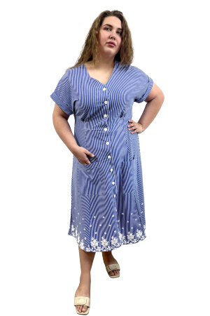 Халат Женский Х-21 на пуговицах голубой-белый