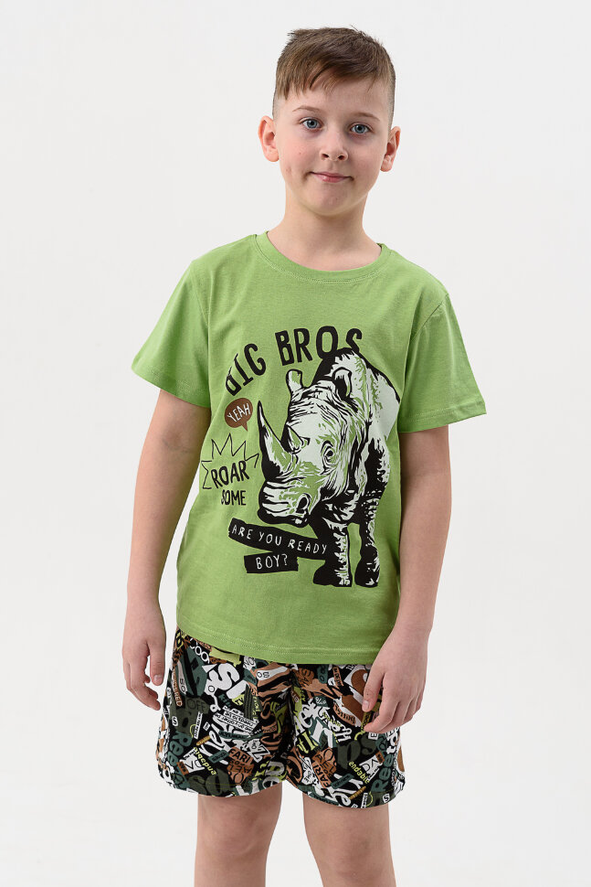 Пижама с шортами для мальчика Носорог детская короткий рукав