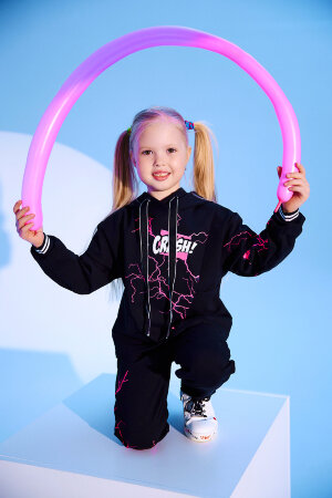 Детский костюм с брюками 67068 черный,розовый