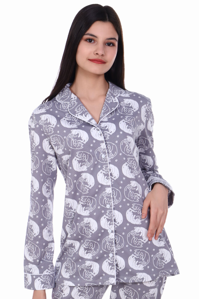 Пижама с брюками для девочки арт. ПД-006 кошки серые