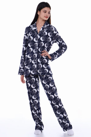 Пижама с брюками для девочки арт. ПД-006 кошки синие