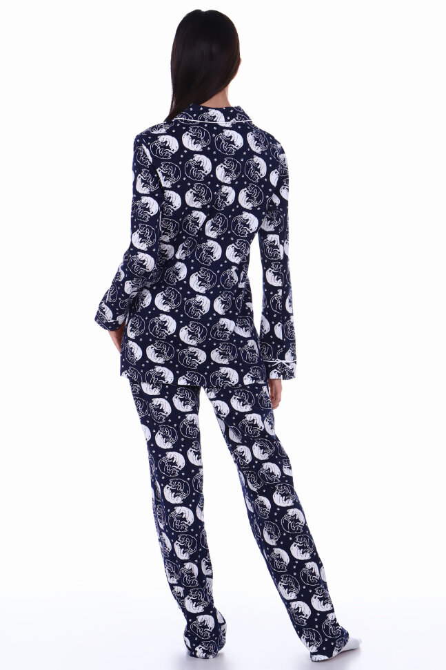 Пижама с брюками для девочки арт. ПД-006 кошки синие