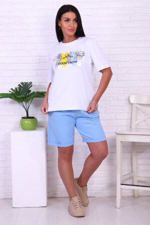 Женский костюм с шортами 47072 голубой