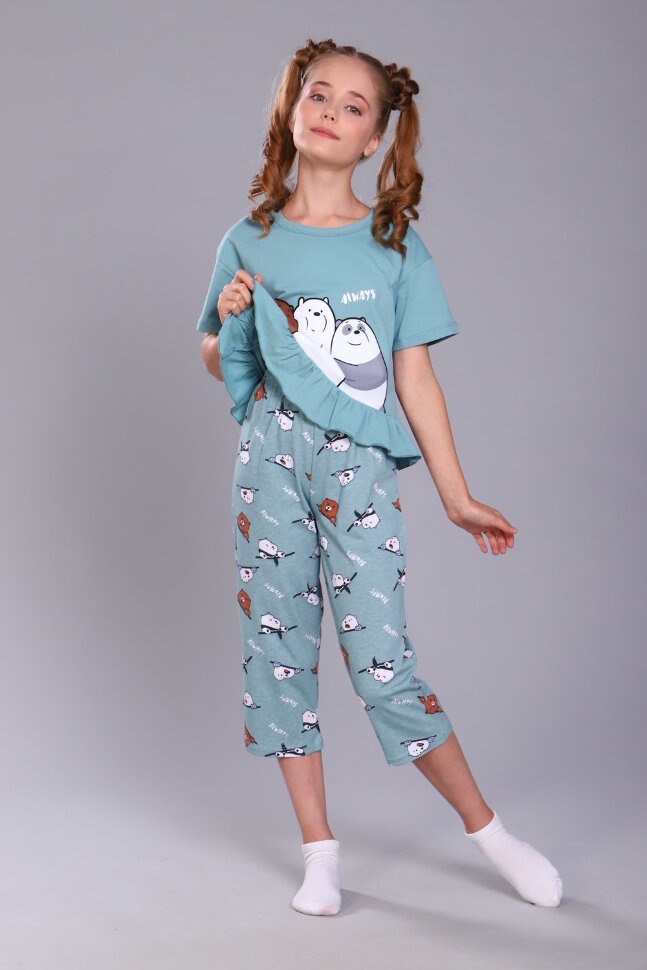 Пижама с бриджами для девочки Три медведя арт. ПД-021-047 бирюза
