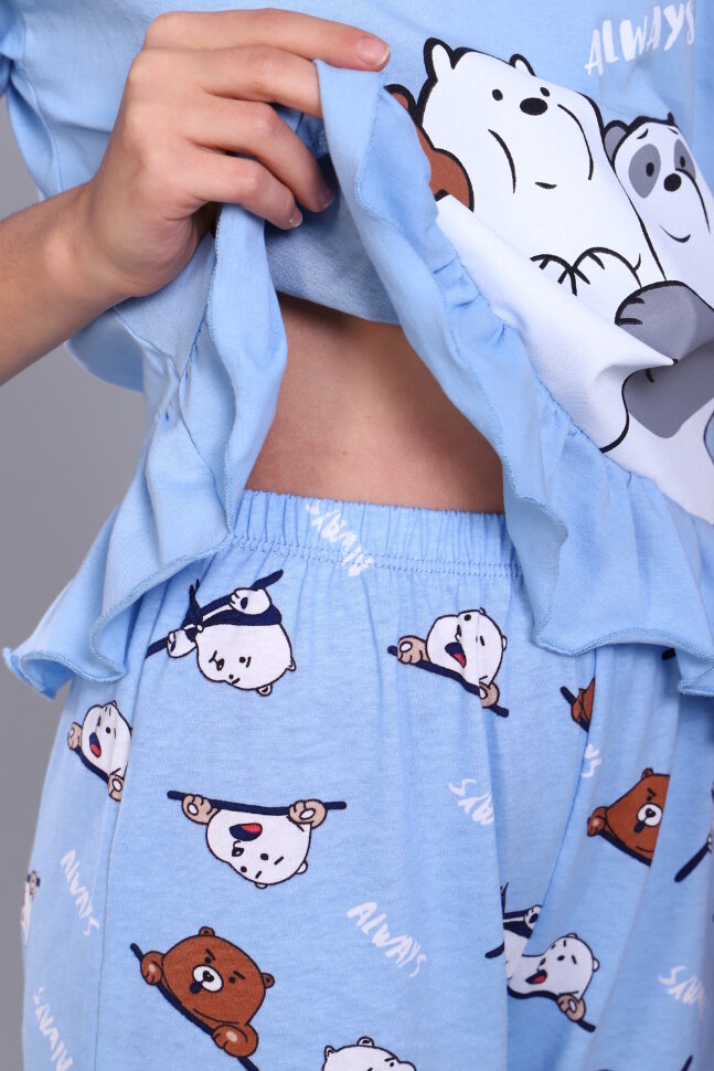 Пижама с бриджами для девочки Три медведя арт. ПД-021-047 голубой