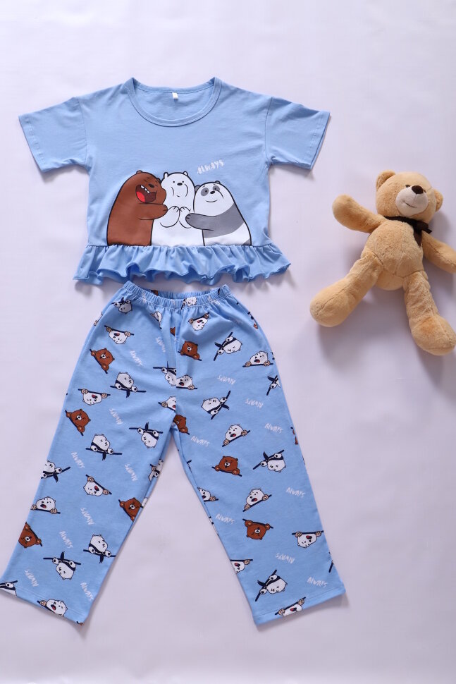 Пижама с бриджами для девочки Три медведя арт. ПД-021-047 голубой