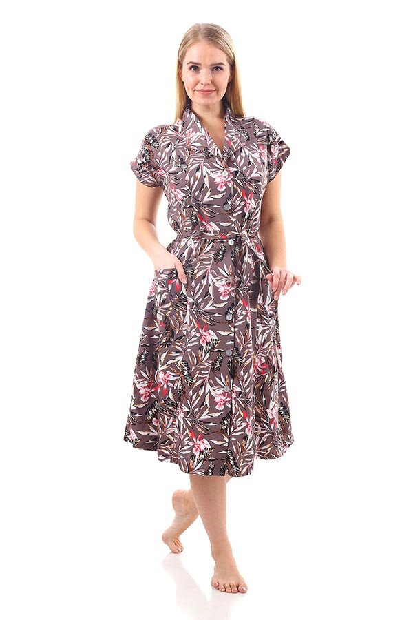 Халат Абстракция бежевый лист К-23