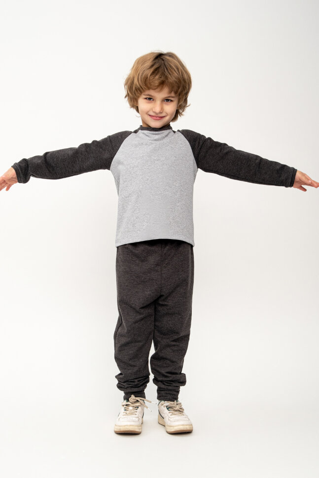 Детский лонгслив для мальчика Элвис серый+антрацит