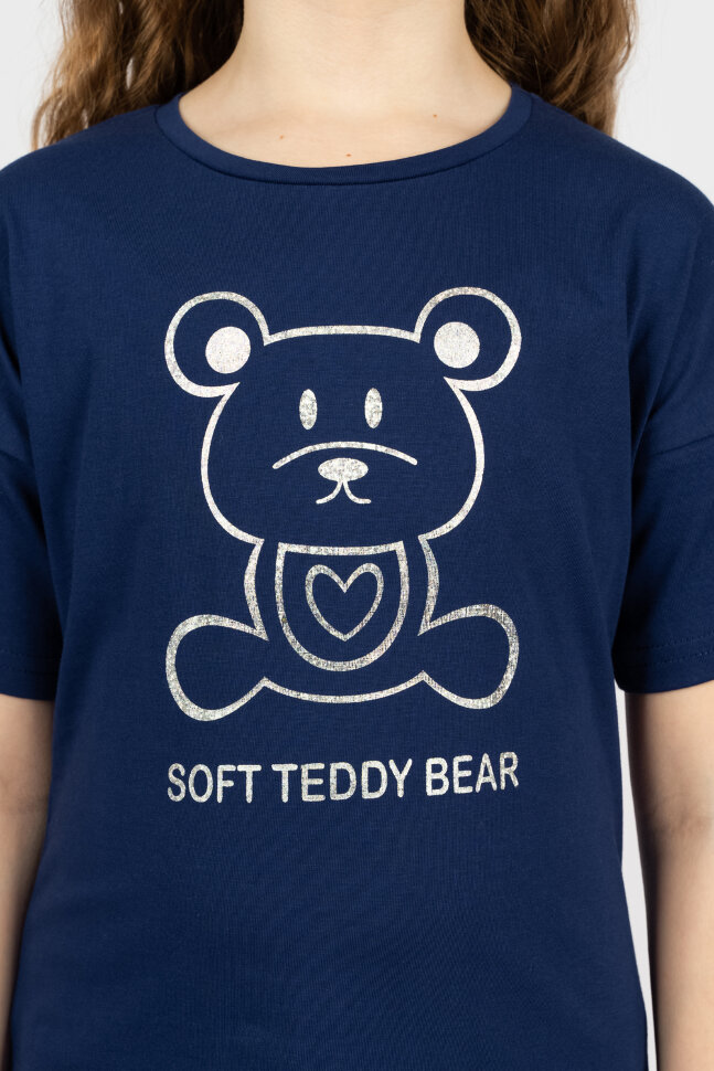 Костюм с бриджами для девочки 41104 (футболка,бриджи) синий/ягодный