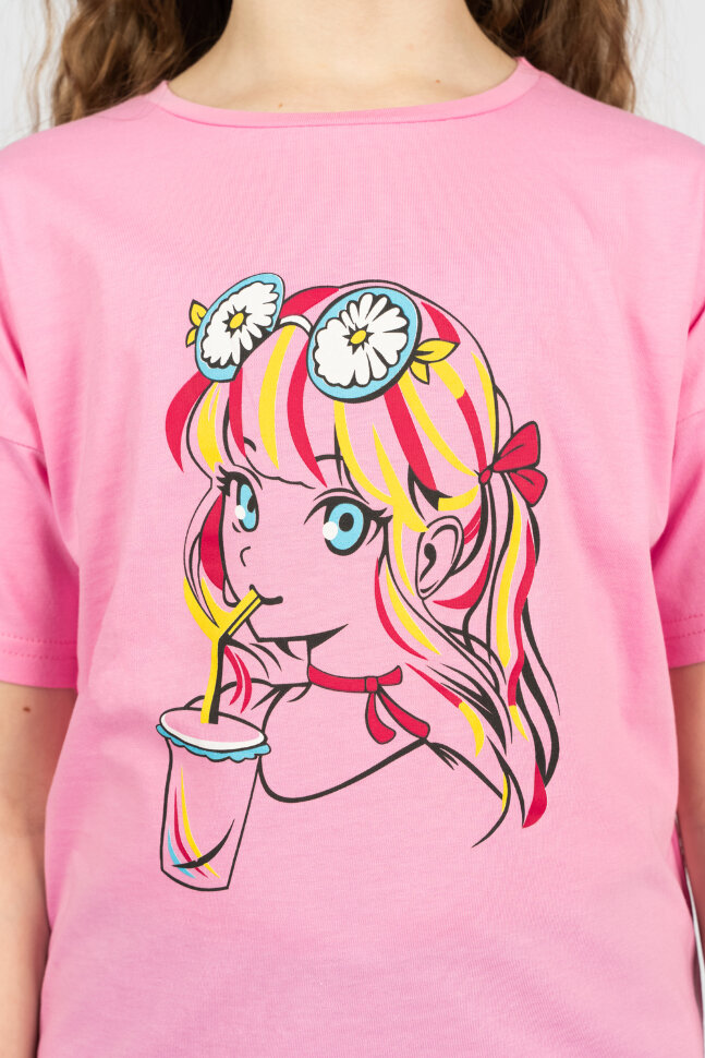 Костюм с бриджами для девочки 41105 (футболка, бриджи) с.розовый/синий