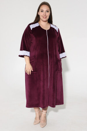 Халат велюровый Кружево бордовый