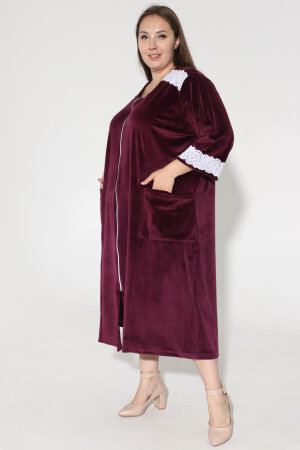 Халат велюровый Кружево бордовый