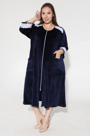 Халат велюровый Кружево темно-синий