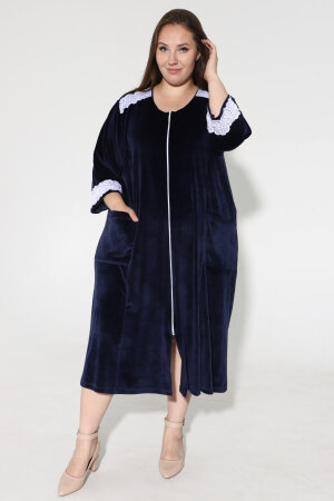 Халат велюровый Кружево темно-синий