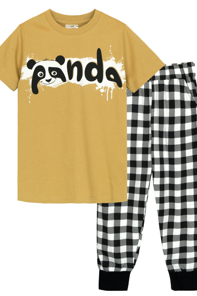 Пижама с брюками для мальчика 92212 песочный/черная клетка