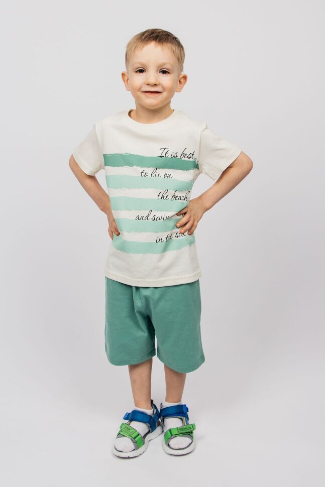 Костюм с шортами для мальчика 42111 молочный/шалфей